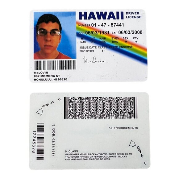 McLovin ID Card Drive License Movie Superbad Mc Lovin Hawaii - Picture 2 of 5